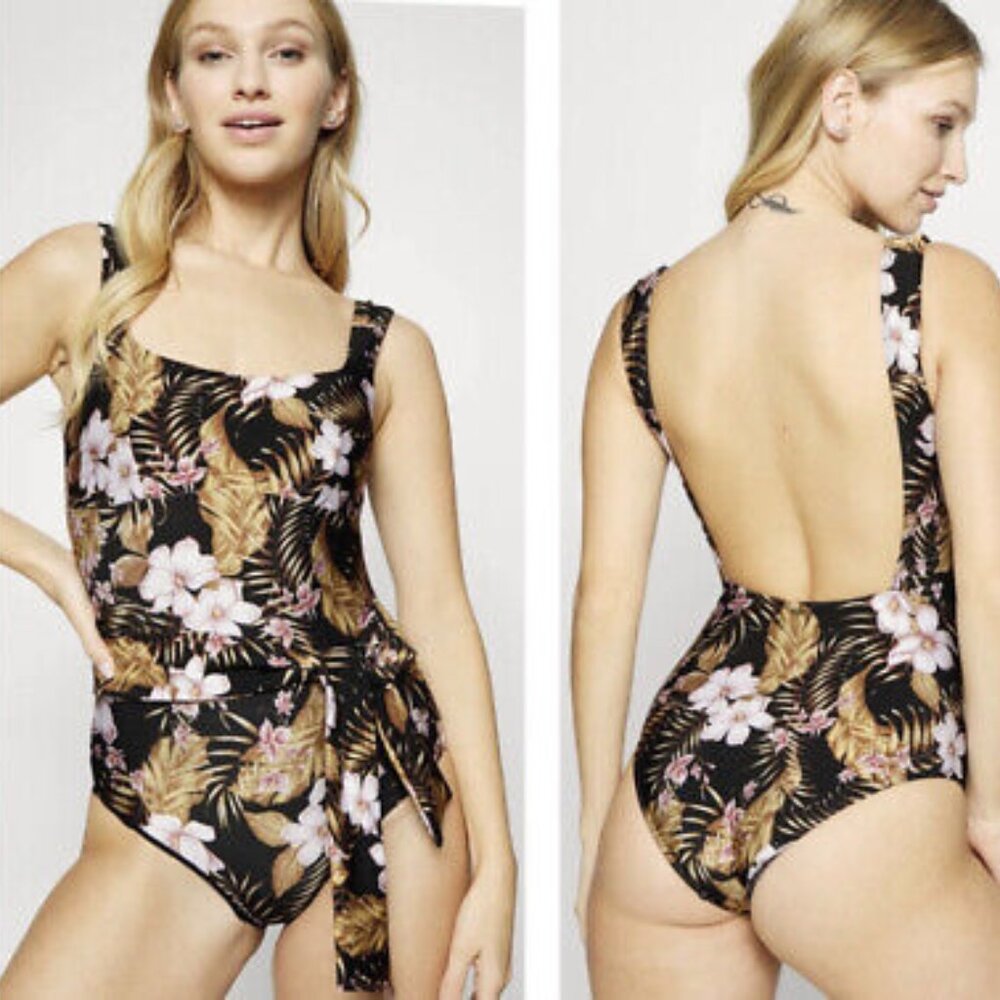 Ripcurl Playa Bella One Piece Swimsuit Hawaiian Print Square Neck